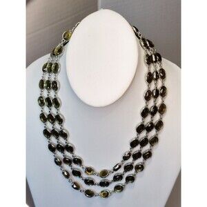 BANANA REPUBLIC Triple Strand Green Bezel Set Glass Necklace
